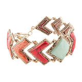 Green Turquoise and Coral Tapestry Golden Link Bracelet - Barse Jewelry