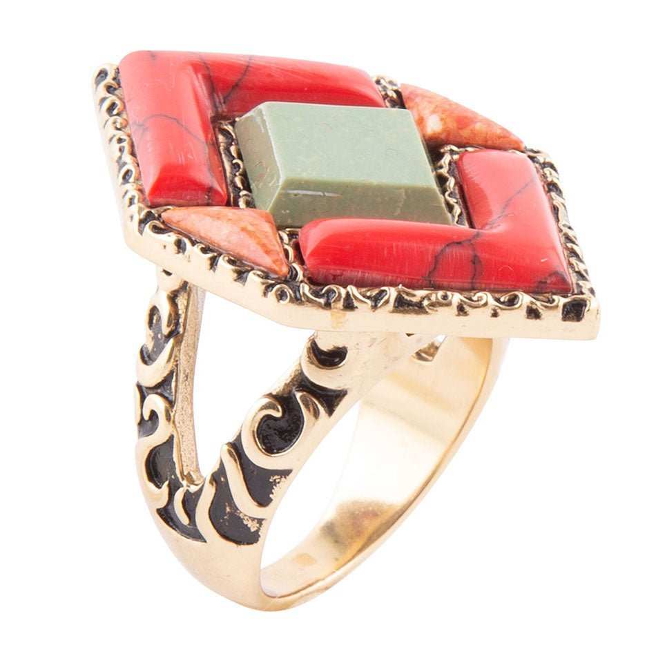 Turquoise and Coral Tapestry Ring - Barse Jewelry - Flyclothing LLC