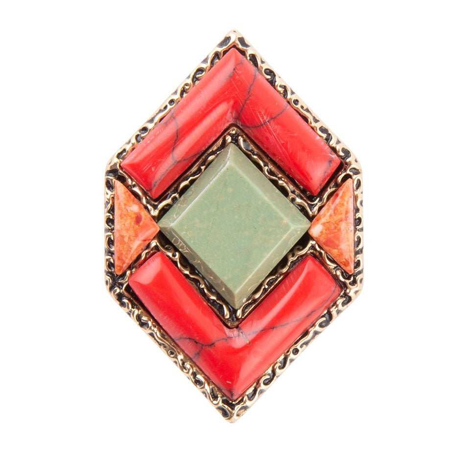 Turquoise and Coral Tapestry Ring - Barse Jewelry - Flyclothing LLC