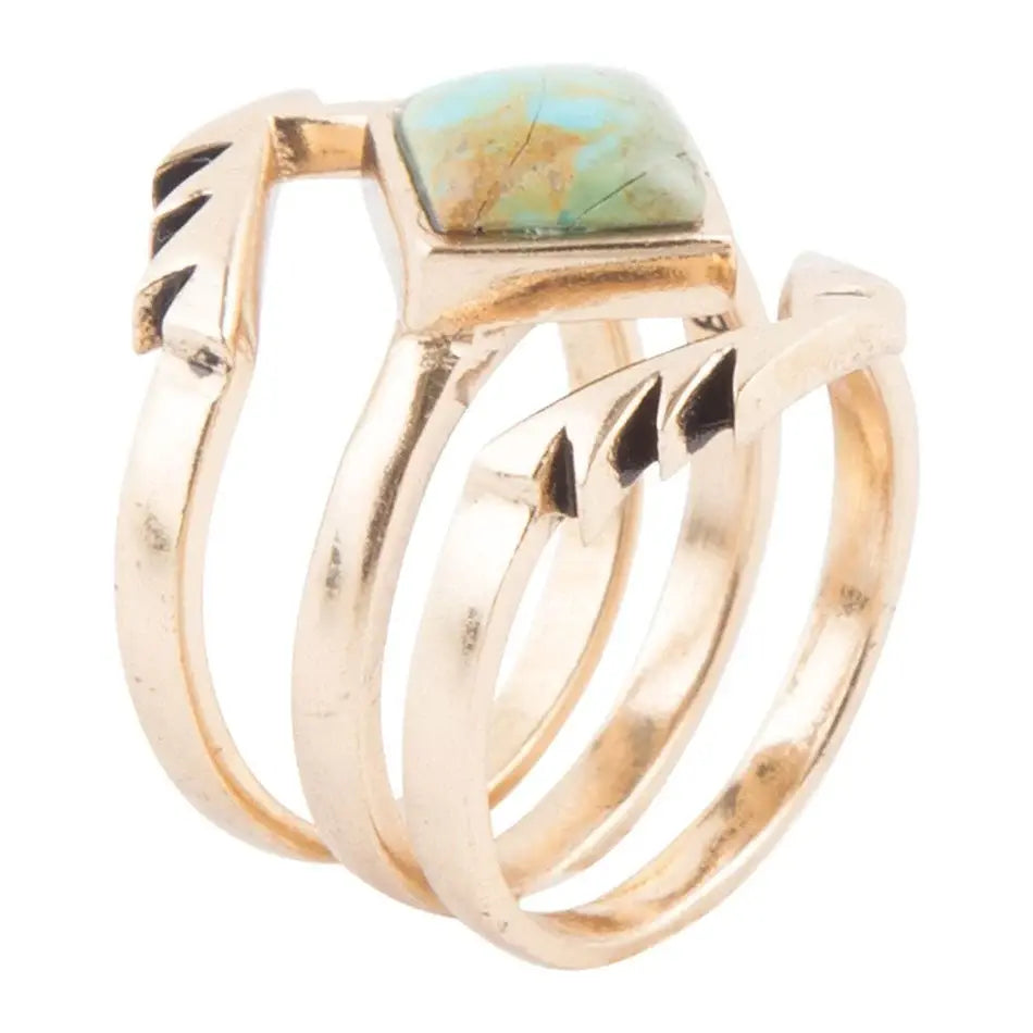 Aztec Blue Turquoise Golden Ring Set - Barse Jewelry - Flyclothing LLC
