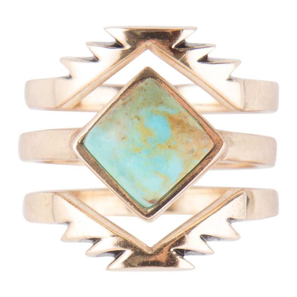 Aztec Blue Turquoise Golden Ring Set - Barse Jewelry - Flyclothing LLC