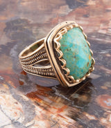 Blue Turquoise and Golden Cocktail Ring - Barse Jewelry - Flyclothing LLC