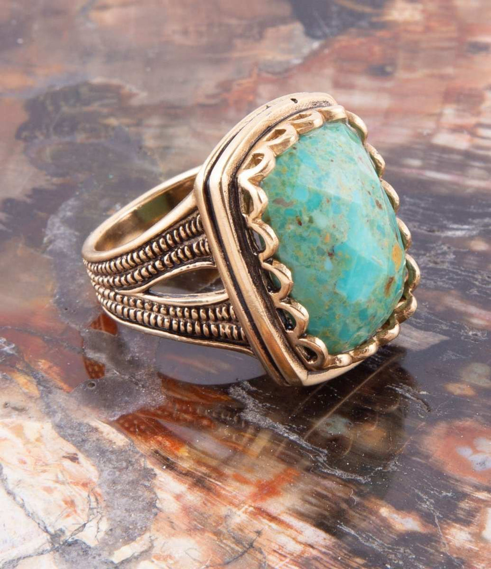 Blue Turquoise and Golden Cocktail Ring - Barse Jewelry - Flyclothing LLC