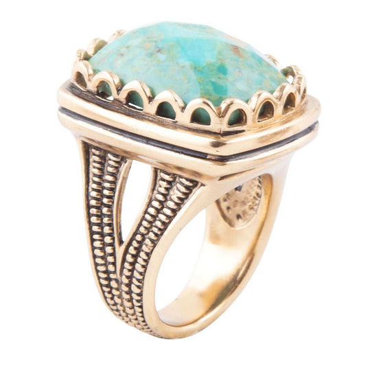 Blue Turquoise and Golden Cocktail Ring - Barse Jewelry - Flyclothing LLC