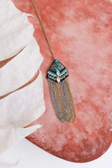 Turquoise & Crystal Medallion Chain Necklace🩵 - Boho Clothing and Accessories - Flyclothing LLC