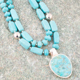 Double Stranded Blue Turquoise Sterling Silver Statement Pendant Necklace - Barse Jewelry