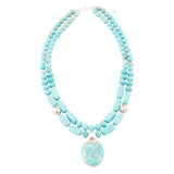 Double Stranded Blue Turquoise Sterling Silver Statement Pendant Necklace - Barse Jewelry
