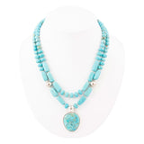 Double Stranded Blue Turquoise Sterling Silver Statement Pendant Necklace - Barse Jewelry