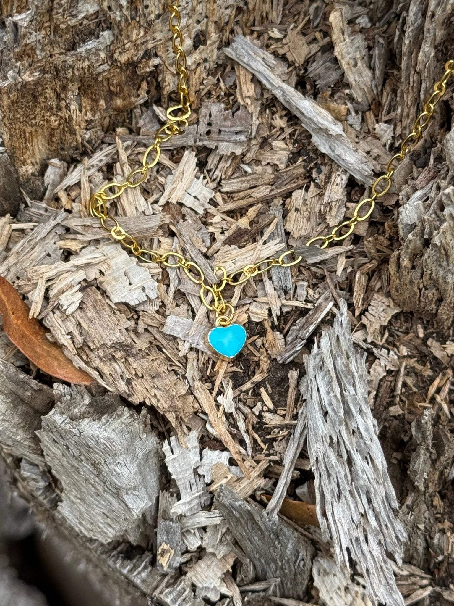 Turquoise Heart Gold Chain Necklace - Wild Junkie - Flyclothing LLC