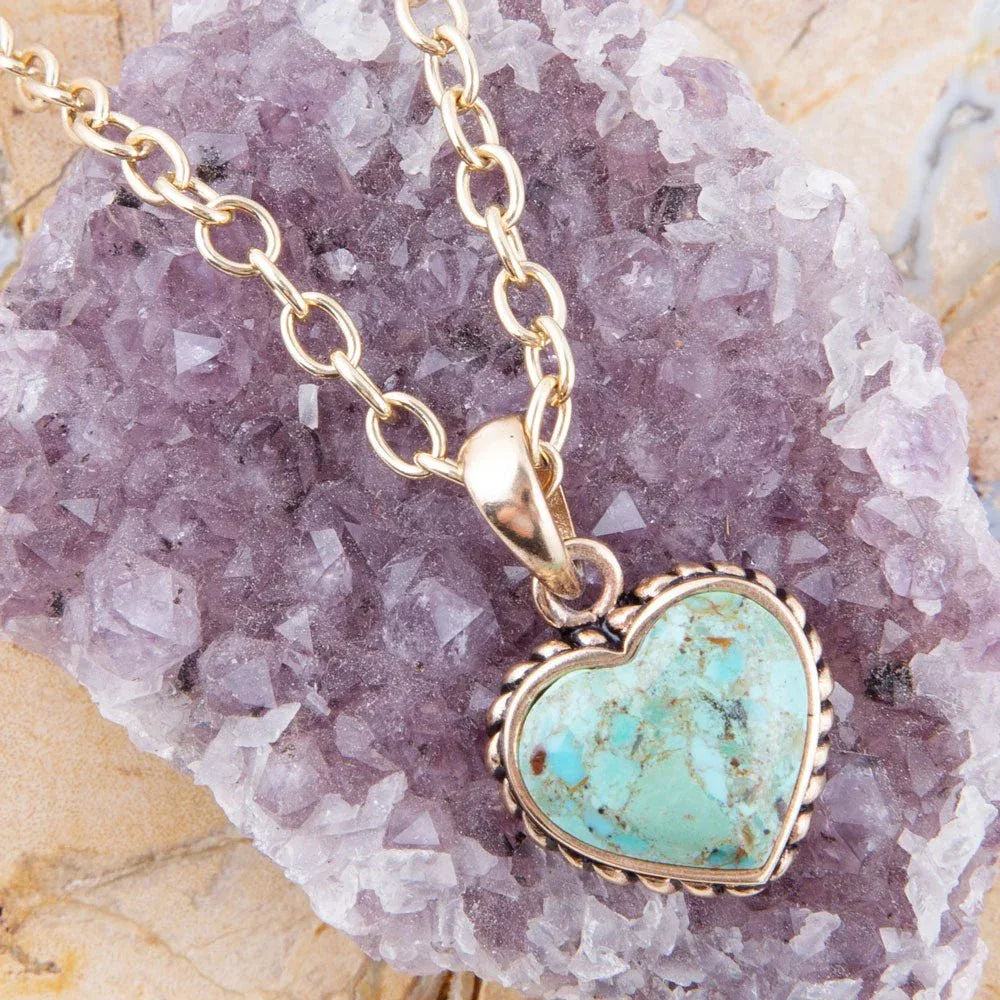 Turquoise Heart Pendant and Bronze Necklace - Barse Jewelry - Flyclothing LLC