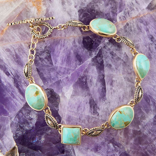 Luxurious Blue Turquoise Golden Link Toggle Bracelet - Barse Jewelry - Flyclothing LLC
