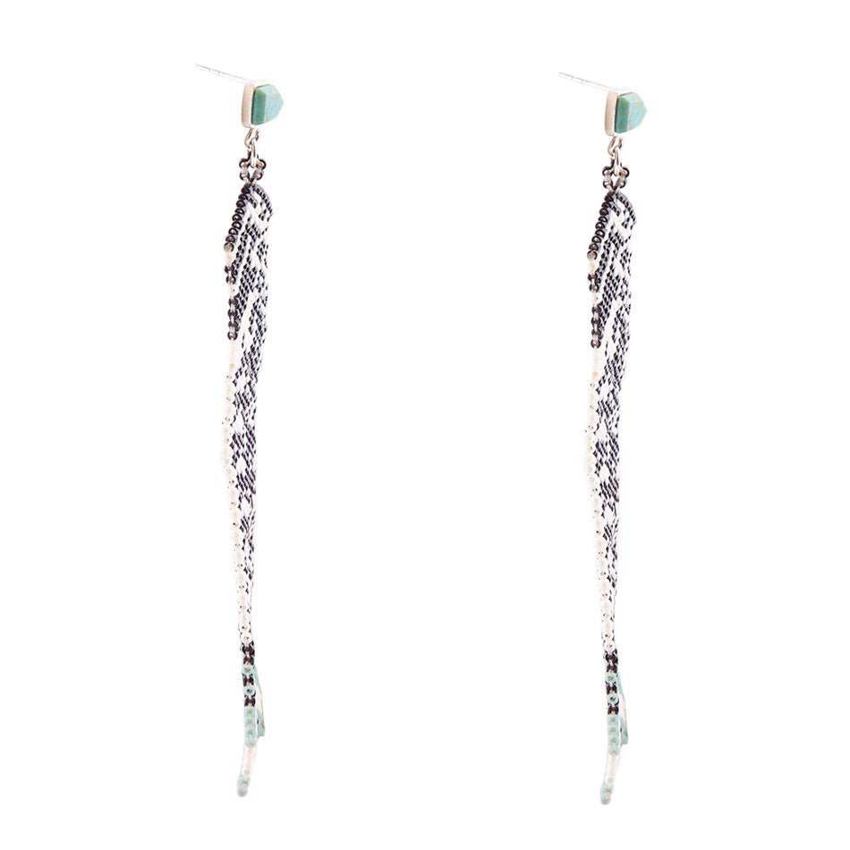 Turquoise Long Woven Seed Bead Earrings - Barse Jewelry - Flyclothing LLC