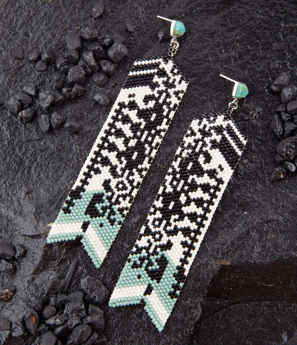 Turquoise Long Woven Seed Bead Earrings - Barse Jewelry - Flyclothing LLC