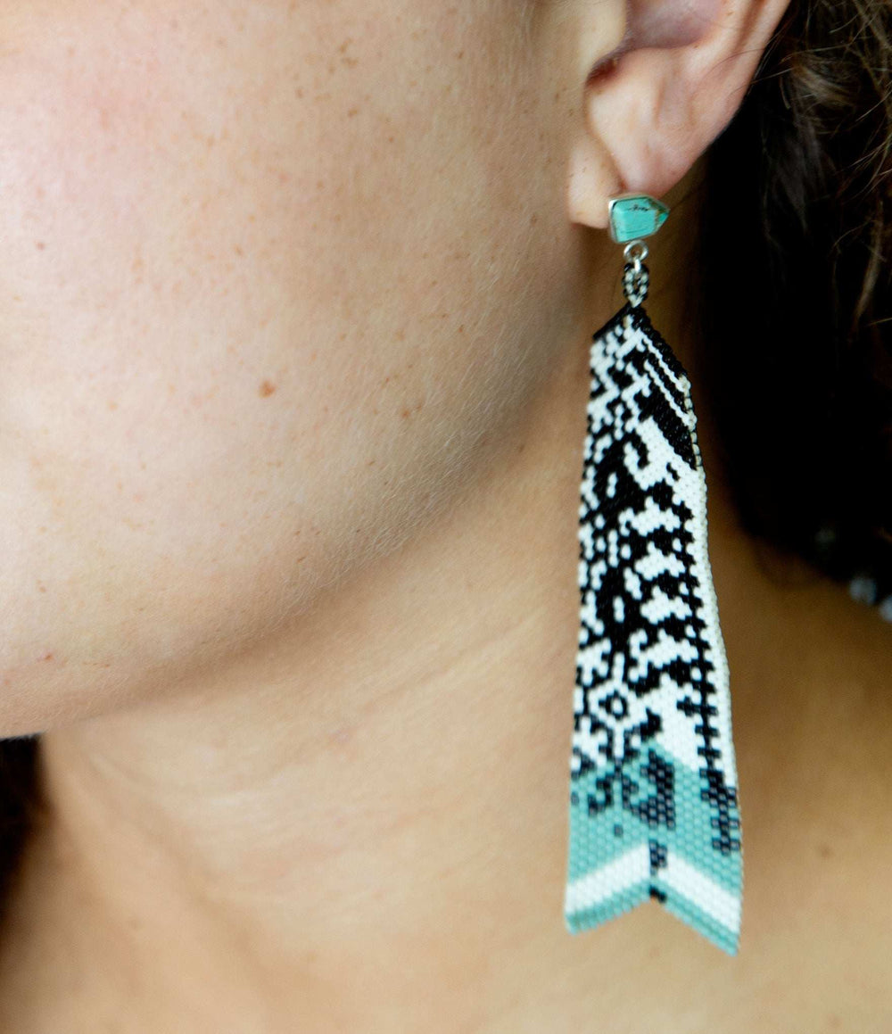 Turquoise Long Woven Seed Bead Earrings - Barse Jewelry - Flyclothing LLC