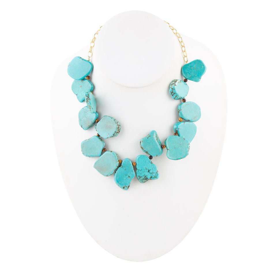 Turquoise Magnesite Slab Golden Necklace - Barse Jewelry - Flyclothing LLC