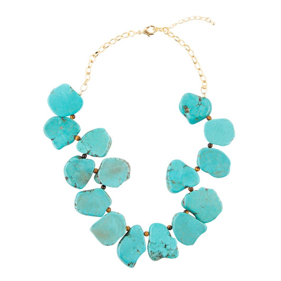 Turquoise Magnesite Slab Golden Necklace - Barse Jewelry