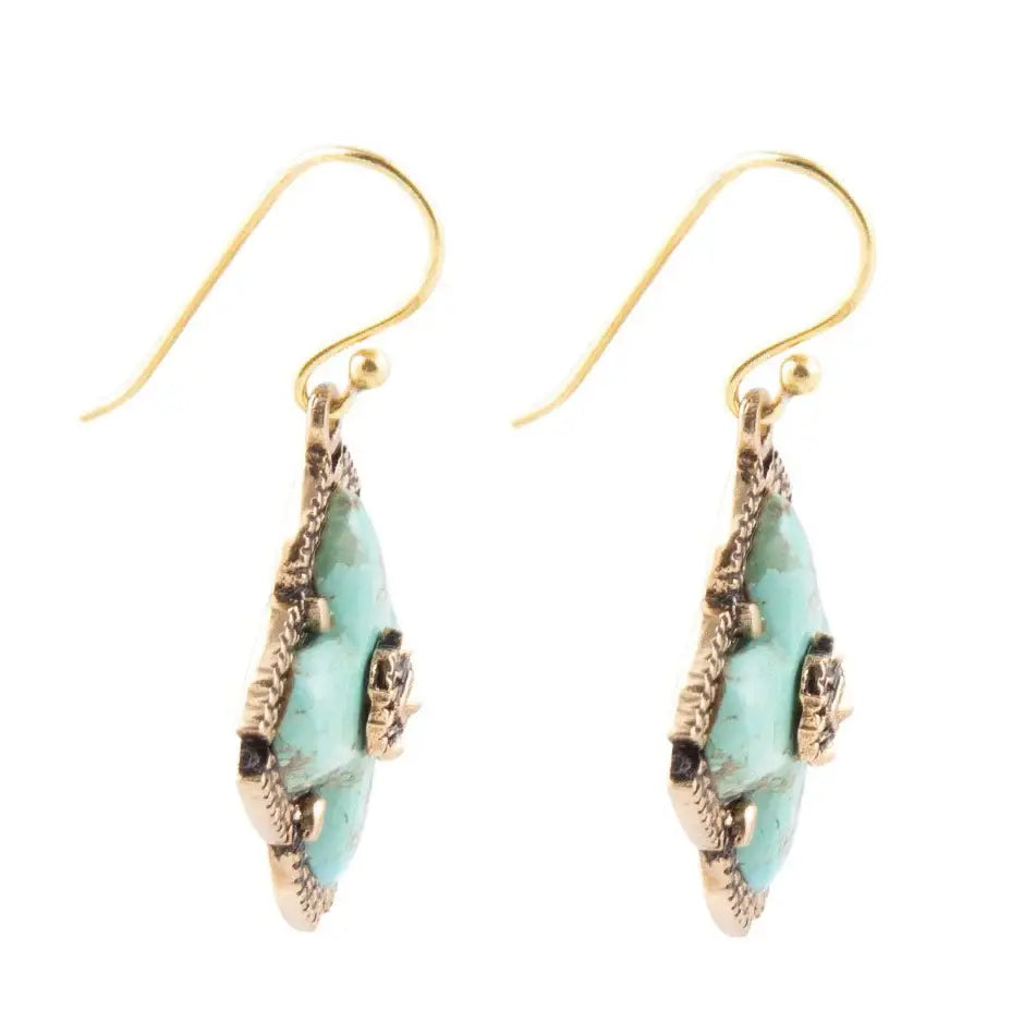 Blue Turquoise Maltese Golden Cross Earrings - Barse Jewelry - Flyclothing LLC