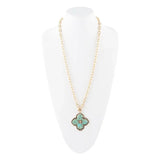 Blue Turquoise Maltese Cross Golden Pendant Necklace - Barse Jewelry - Flyclothing LLC