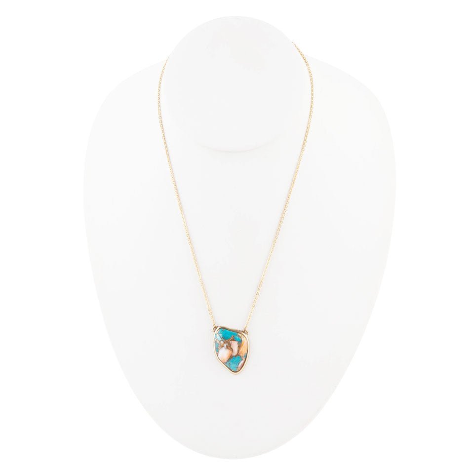 Blue Turquoise Matrix Golden Necklace - Barse Jewelry