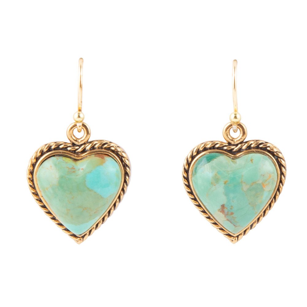 Blue Turquoise Rope My Heart and Golden Earrings - Barse Jewelry