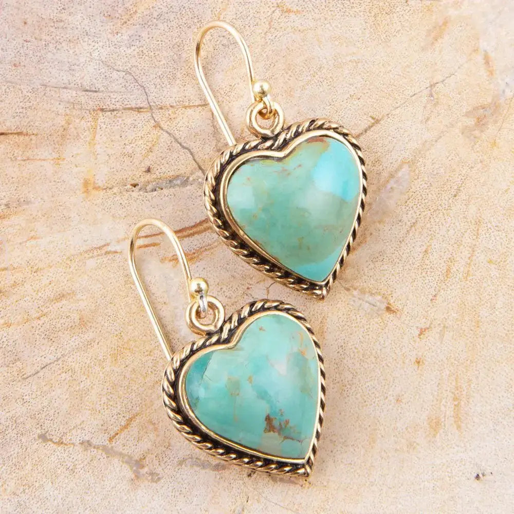 Blue Turquoise Rope My Heart and Golden Earrings - Barse Jewelry - Flyclothing LLC
