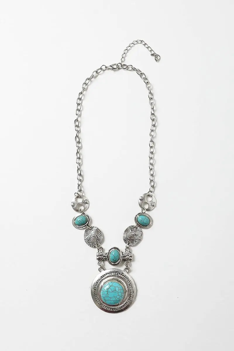Turquoise & Silver Stepping Stone Necklace💎 - Boho Clothing and Accessories - Flyclothing LLC