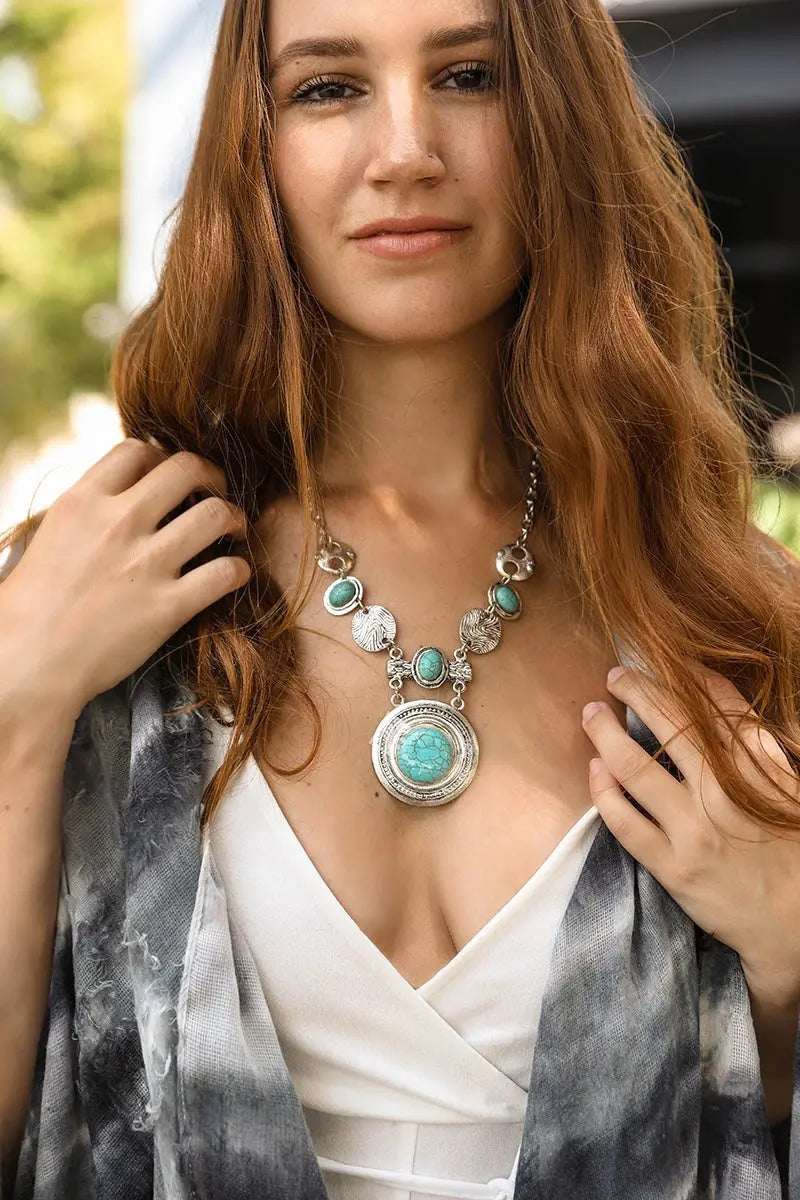 Turquoise & Silver Stepping Stone Necklace💎 - Boho Clothing and Accessories - Flyclothing LLC