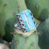 Blue Turquoise Sterling Silver Slice Statement Ring - Barse Jewelry