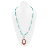 Blue Turquoise and Brown Woven Wood Pendant Sterling Silver Necklace