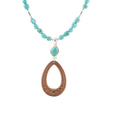 Blue Turquoise and Brown Woven Wood Pendant Sterling Silver Necklace - Barse Jewelry