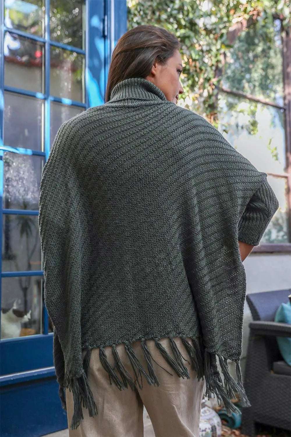 Roll-Neck Poncho Sweater - Boho Clothing and Accessories - Flyclothing LLC