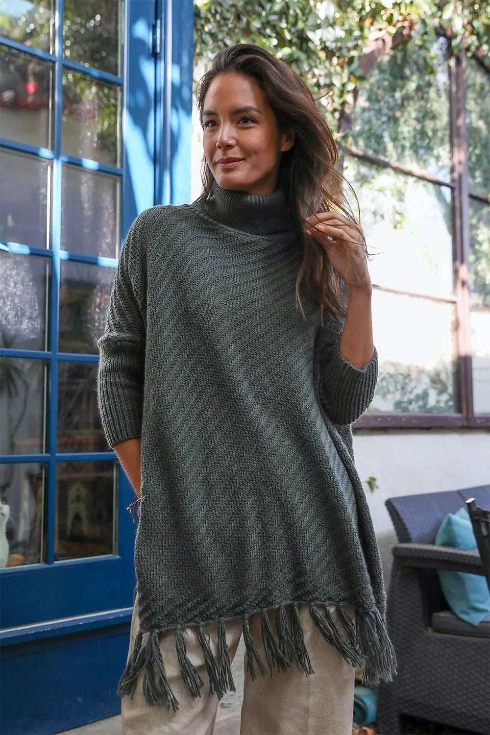 Roll-Neck Poncho Sweater - Boho Clothing and Accessories - Flyclothing LLC