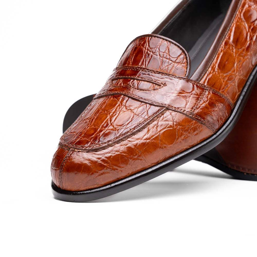 11-119-CGN TUSCANY Crocodile Penny Loafer, Cognac - Zelli Italia - Flyclothing LLC