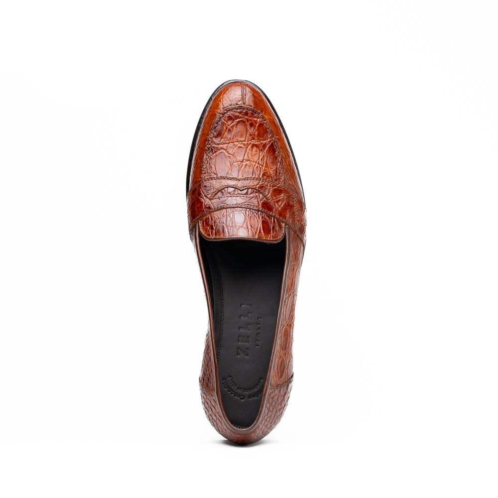 11-119-CGN TUSCANY Crocodile Penny Loafer, Cognac - Zelli Italia - Flyclothing LLC
