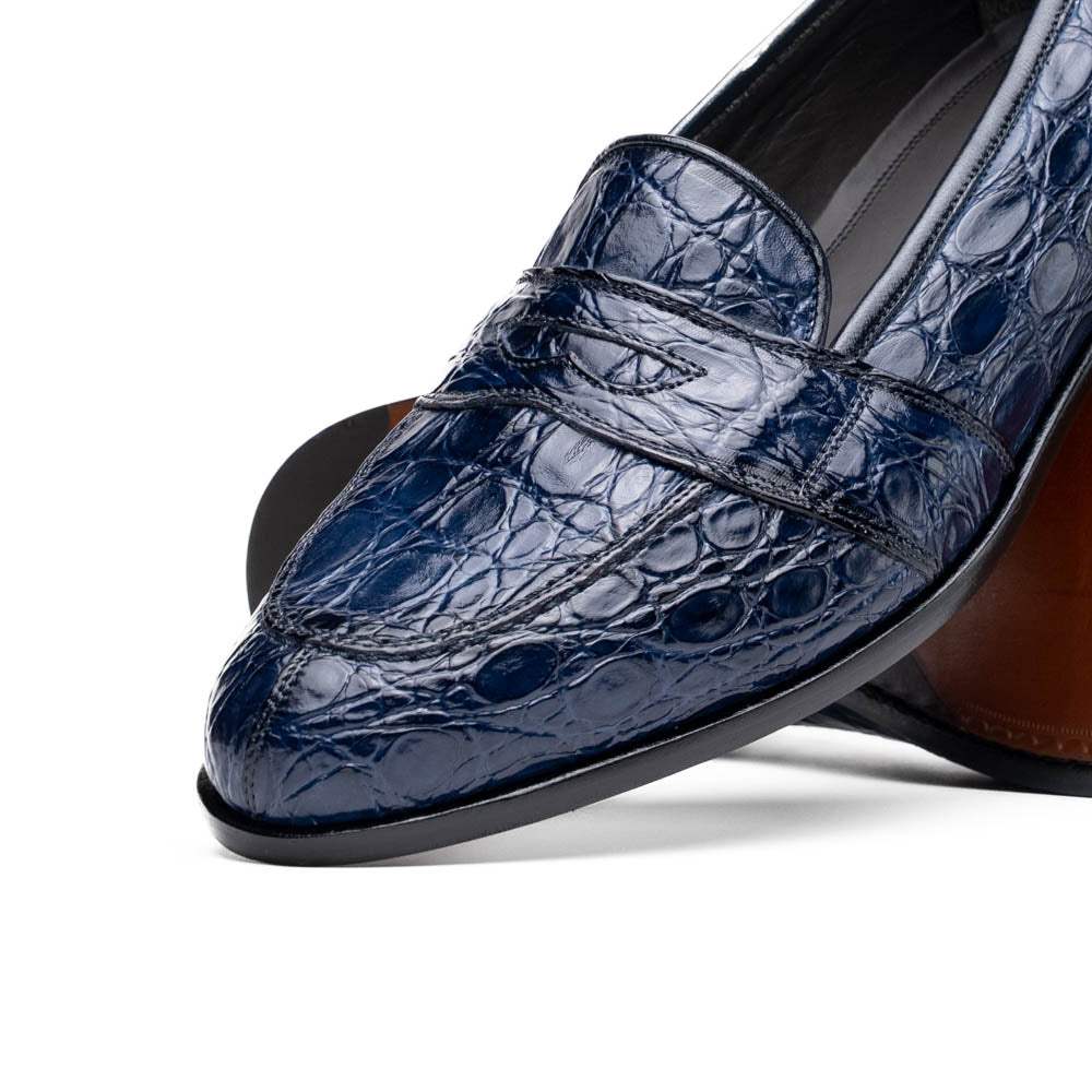 11-119-NVY TUSCANY Crocodile Penny Loafer, Navy - Zelli Italia - Flyclothing LLC
