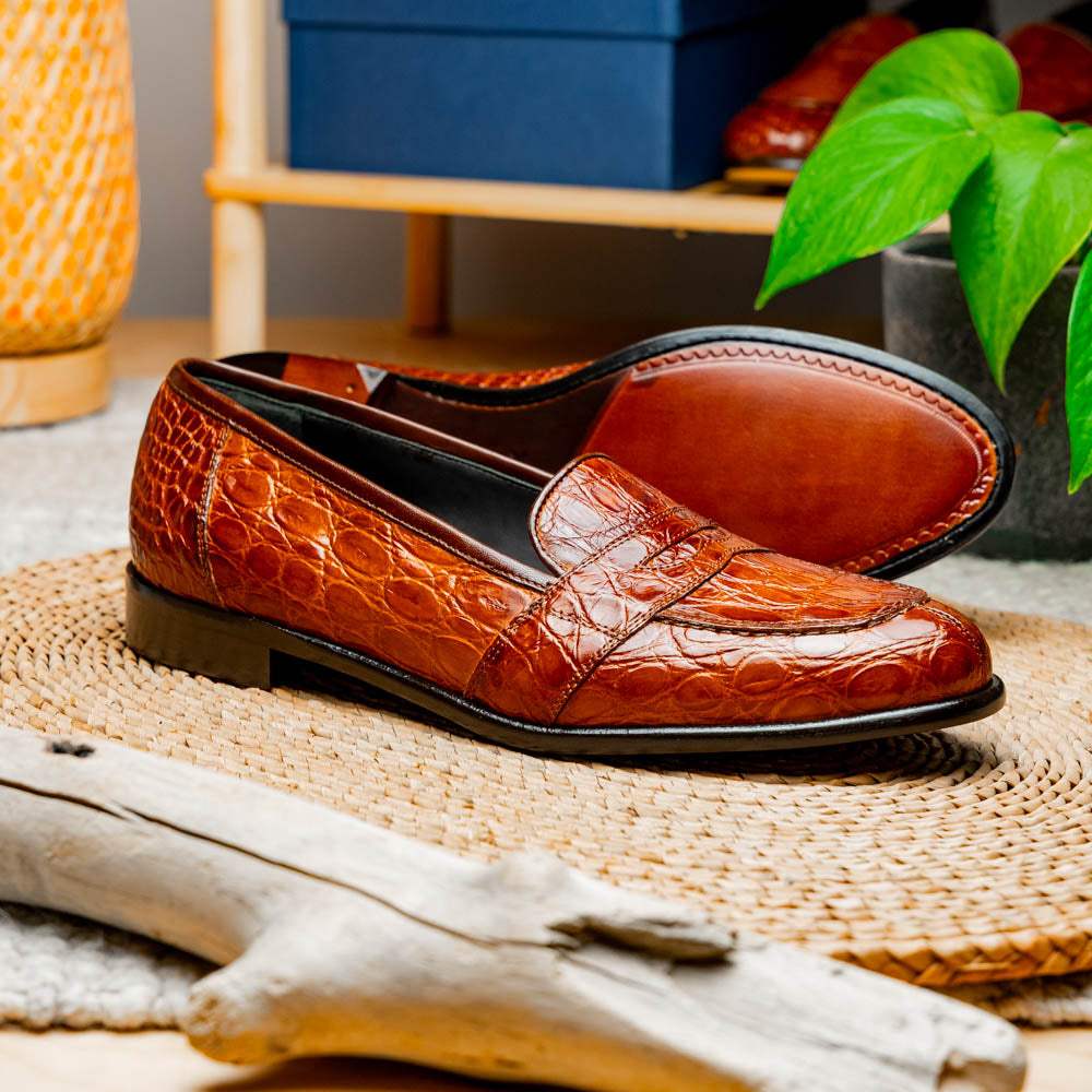 11-119-CGN TUSCANY Crocodile Penny Loafer, Cognac - Zelli Italia - Flyclothing LLC