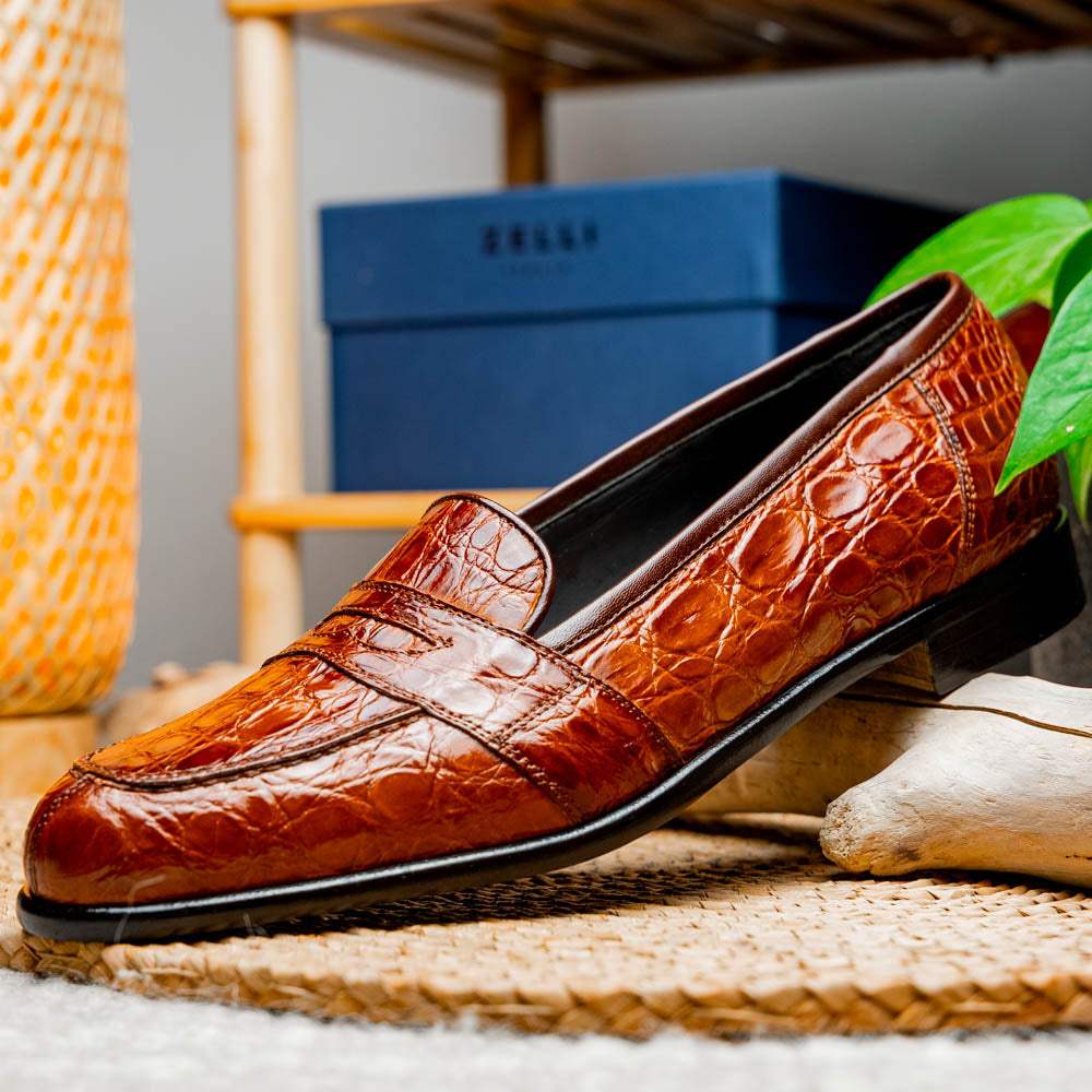 11-119-CGN TUSCANY Crocodile Penny Loafer, Cognac - Zelli Italia - Flyclothing LLC