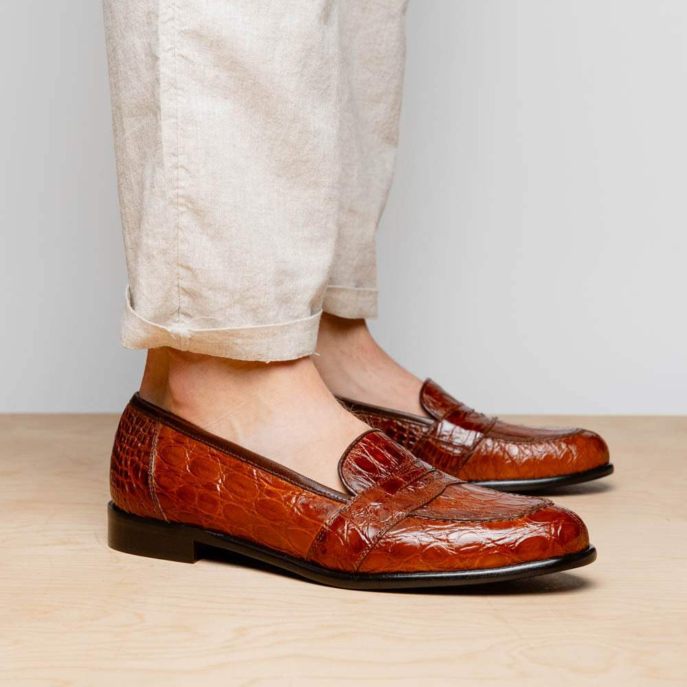 11-119-CGN TUSCANY Crocodile Penny Loafer, Cognac - Zelli Italia - Flyclothing LLC