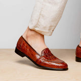 11-119-CGN TUSCANY Crocodile Penny Loafer, Cognac - Zelli Italia - Flyclothing LLC