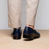 11-119-NVY TUSCANY Crocodile Penny Loafer, Navy - Zelli Italia - Flyclothing LLC