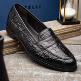 11-119-BKM (BLK) TUSCANY Crocodile Penny Loafer, Black - Zelli Italia - Flyclothing LLC