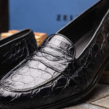 11-119-BKM (BLK) TUSCANY Crocodile Penny Loafer, Black - Zelli Italia - Flyclothing LLC