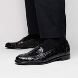 11-119-BKM (BLK) TUSCANY Crocodile Penny Loafer, Black - Zelli Italia - Flyclothing LLC