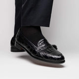 11-119-BKM (BLK) TUSCANY Crocodile Penny Loafer, Black - Zelli Italia - Flyclothing LLC
