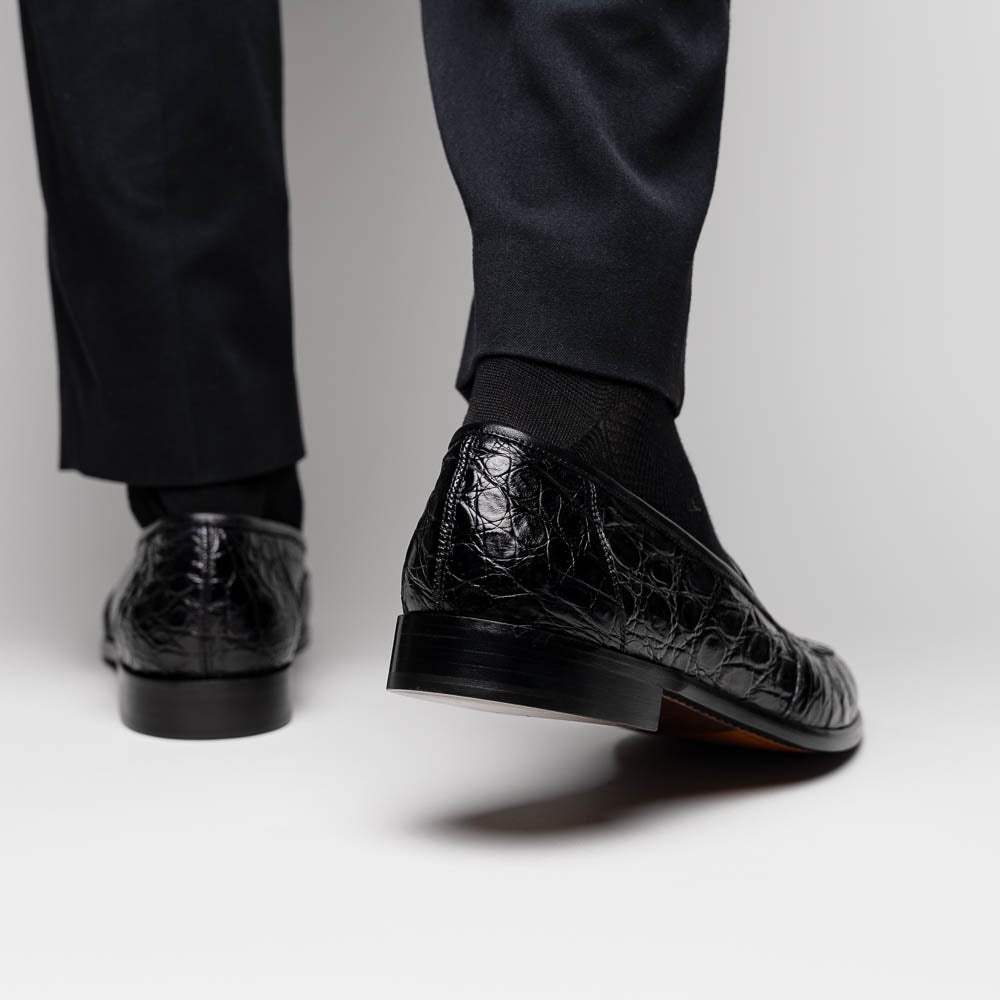 11-119-BKM (BLK) TUSCANY Crocodile Penny Loafer, Black - Zelli Italia - Flyclothing LLC