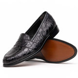 11-119-BKM (BLK) TUSCANY Crocodile Penny Loafer, Black - Zelli Italia - Flyclothing LLC