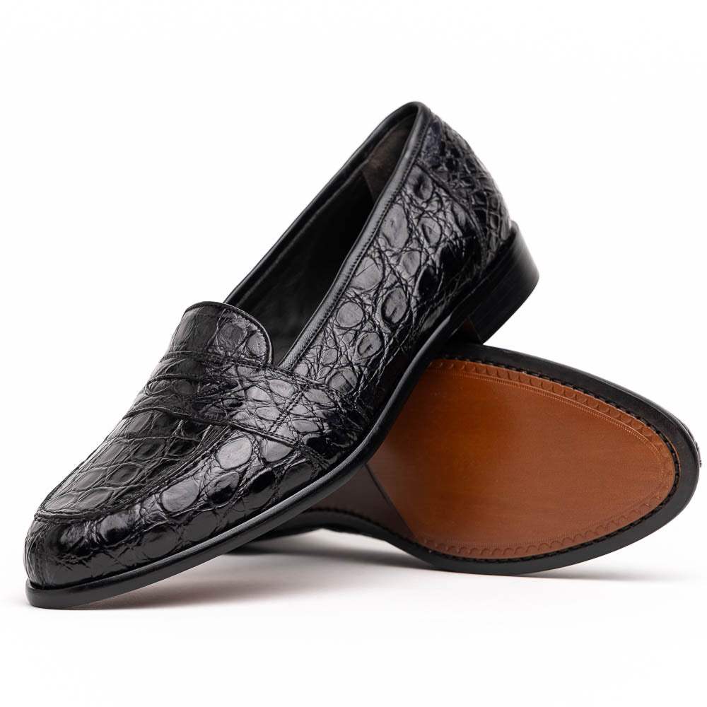 11-119-BKM (BLK) TUSCANY Crocodile Penny Loafer, Black - Zelli Italia - Flyclothing LLC