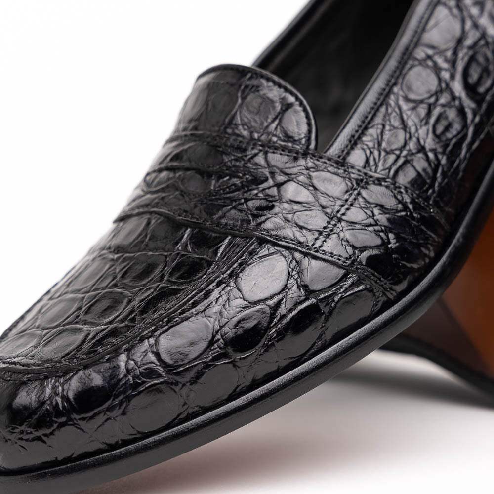 11-119-BKM (BLK) TUSCANY Crocodile Penny Loafer, Black - Zelli Italia - Flyclothing LLC