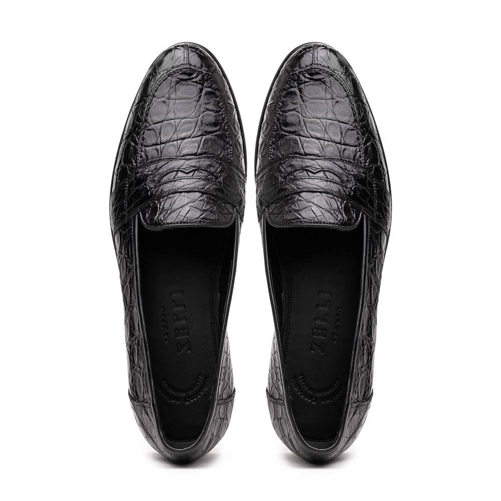 11-119-BKM (BLK) TUSCANY Crocodile Penny Loafer, Black - Zelli Italia - Flyclothing LLC