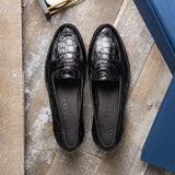 11-119-BKM (BLK) TUSCANY Crocodile Penny Loafer, Black - Zelli Italia - Flyclothing LLC